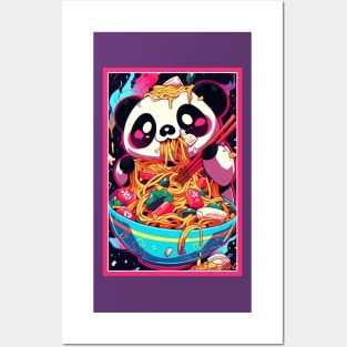 Anime Cute Panda eating Ramen | Cute Anime Panda Kawaii Design Posters and Art